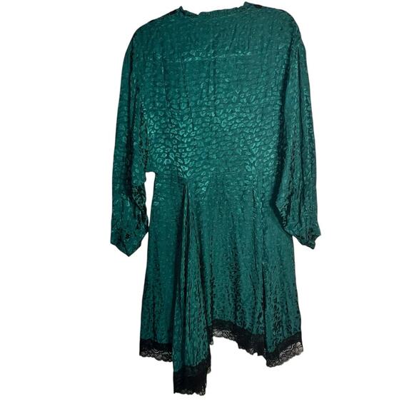 Koché Green Leopard Jacquard Tunic Dress with Lace Hem Size 38 (US 6) - Picture 4 of 11